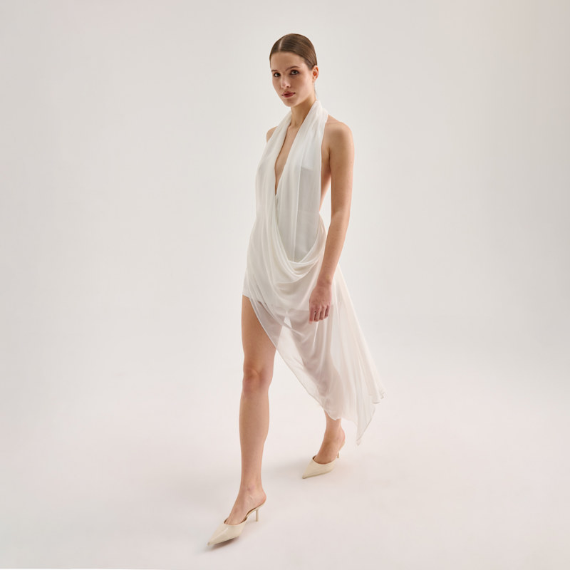 off shoulder a line bridesmaid dress Open-Back Chiffon Bridesmaid Dress 83003 main image 1