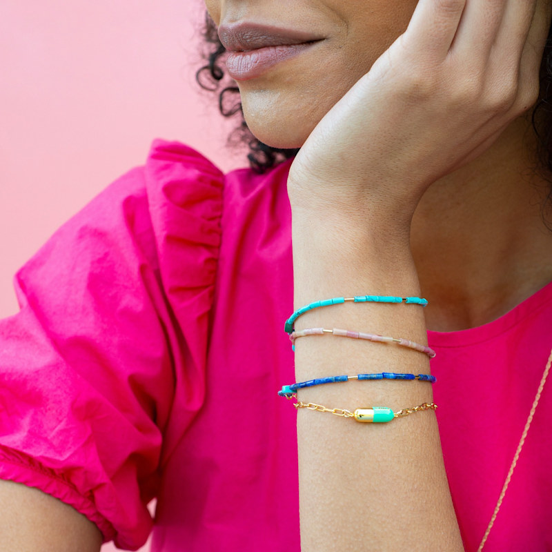 Thumbnail of Chill Pill Enamel Bracelet Gold Filled & Turquoise Enamel image
