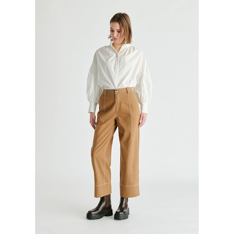 Thumbnail of Chino Trousers With Contrast Stitching In Khaki image