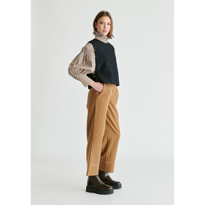 Thumbnail of Chino Trousers With Contrast Stitching In Khaki image
