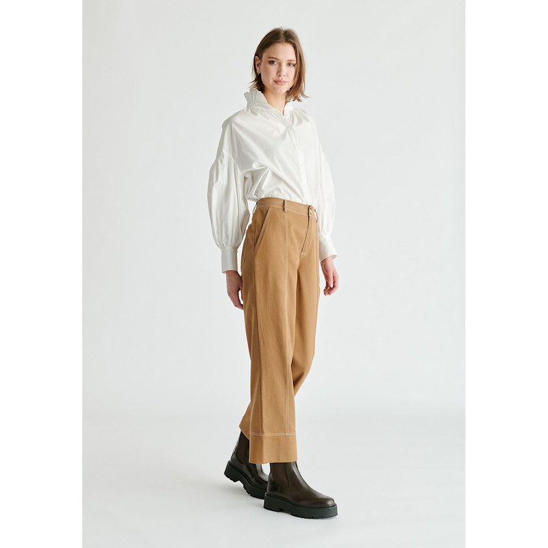 Thumbnail of Chino Trousers With Contrast Stitching In Khaki image