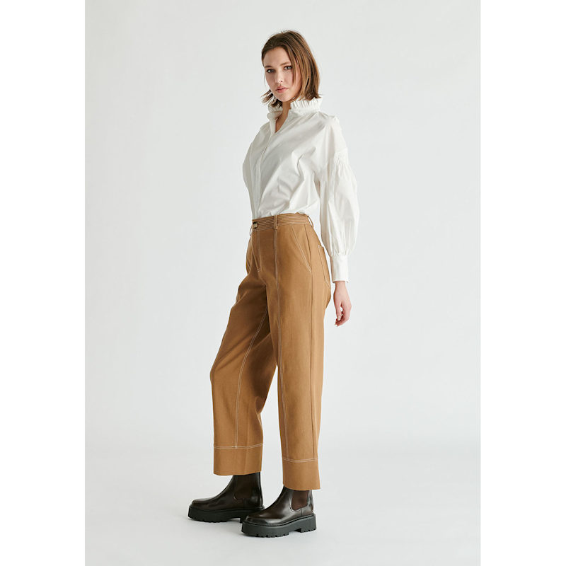 Thumbnail of Chino Trousers With Contrast Stitching In Khaki image