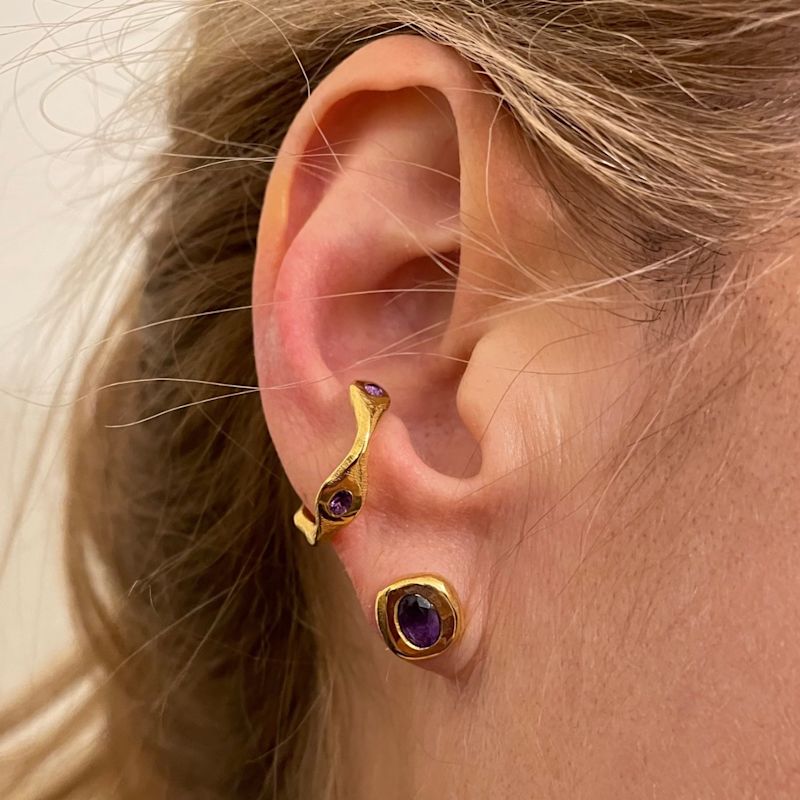 Chloe Purple Amethyst Three Stone Gold Ear Cuff Amy Delson