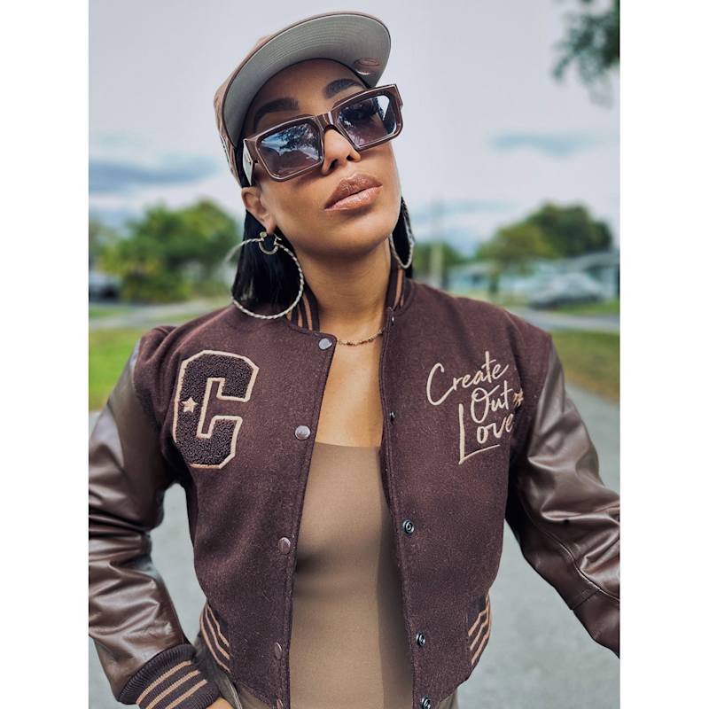 TMT×Marblesコラボ　Varsity Jacket BROWN L Chocolate Brown Cropped Letterman Jacket | COOL CREATIVE | Wolf