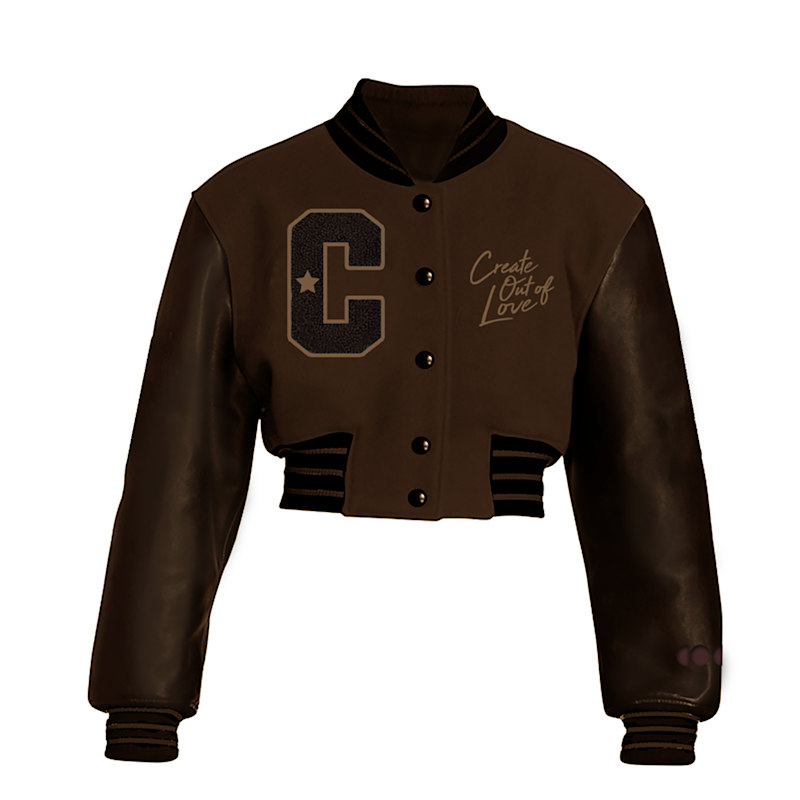 Chocolate Brown Cropped Letterman Jacket | COOL CREATIVE | Wolf
