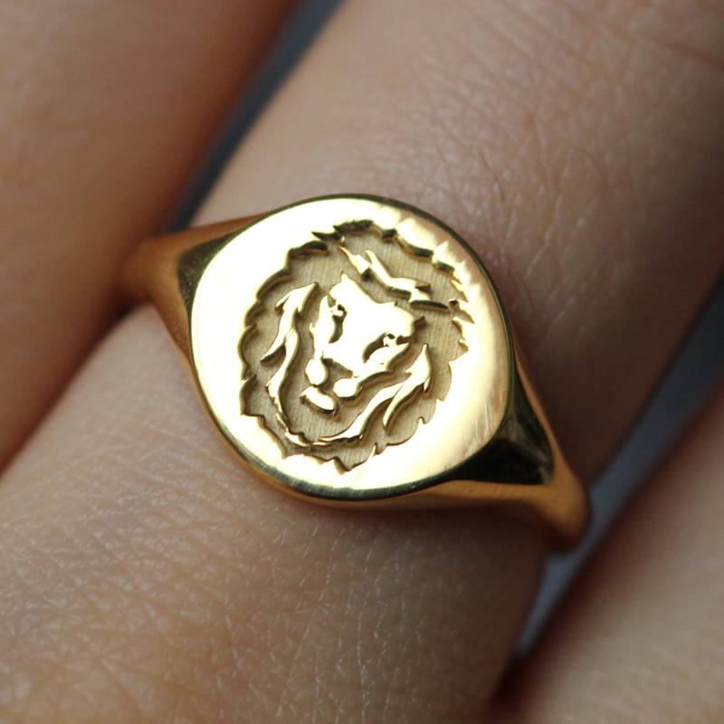 Thumbnail of Lion Signet Yellow Solid Gold Ring By Handmade image