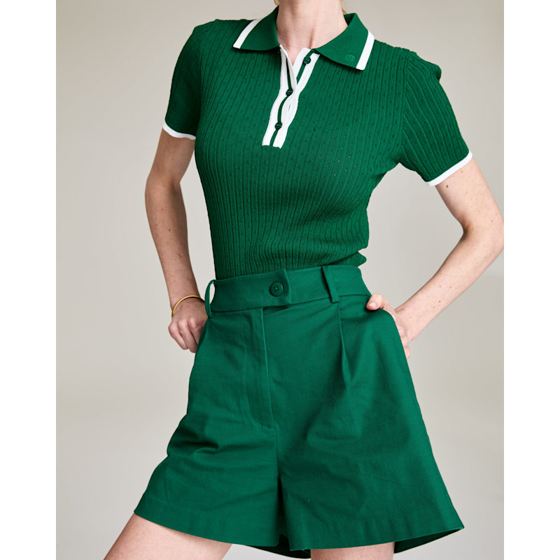 Thumbnail of Jamie Pointelle Knit Short Sleeve Polo- Green image