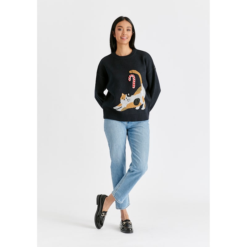 Thumbnail of Christmas Jumper With Cat & Candy Cane In Navy image