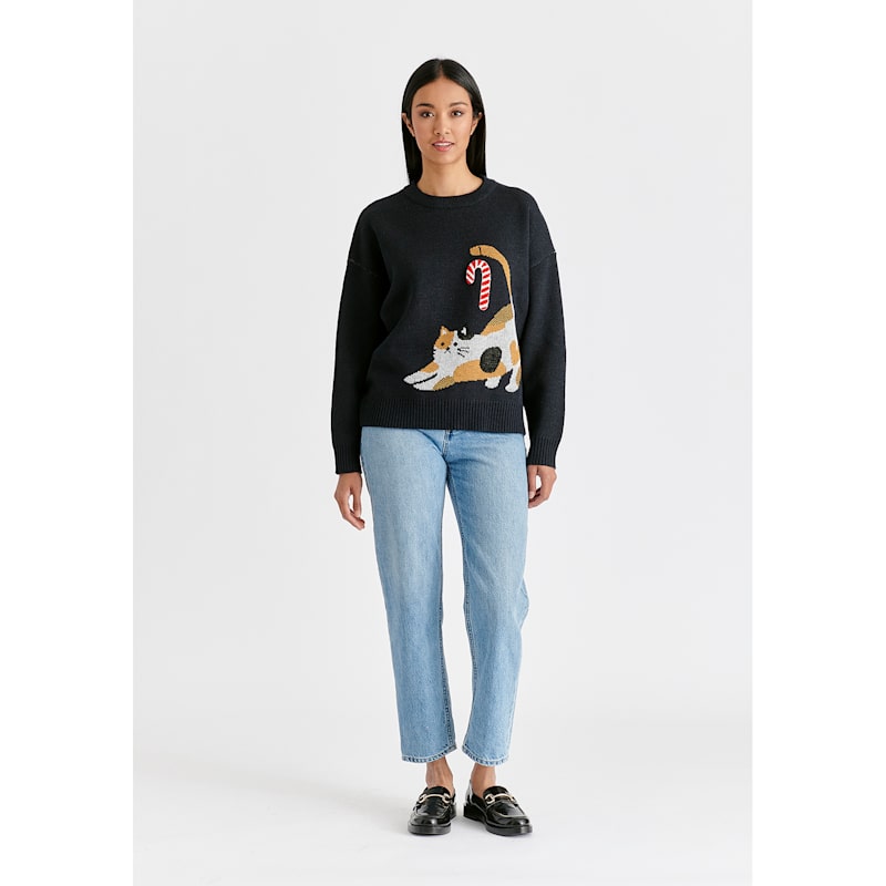 Thumbnail of Christmas Jumper With Cat & Candy Cane In Navy image