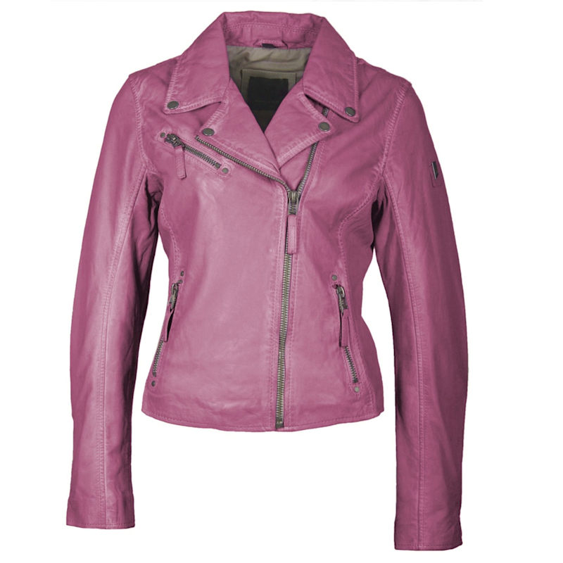 Christy Rf Star Detail Leather Jacket, Dark Pink | MAURITIUS