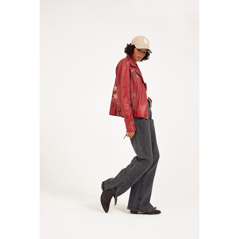 Thumbnail of Christy Rf Star Detail Leather Jacket - Red image