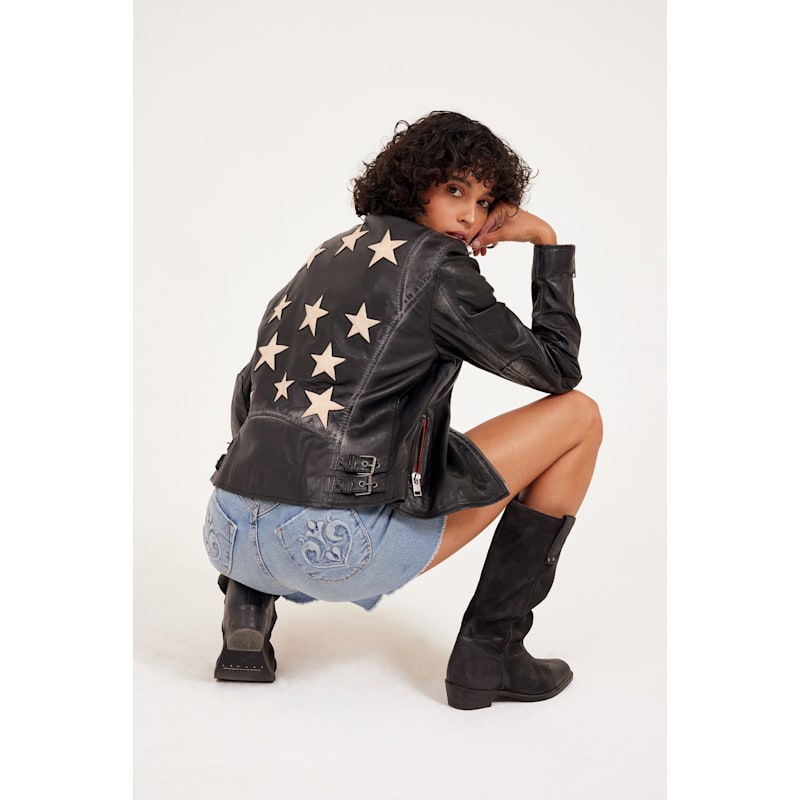 Thumbnail of Christy Rf Star Detail Leather Jacket - Vintage Black image