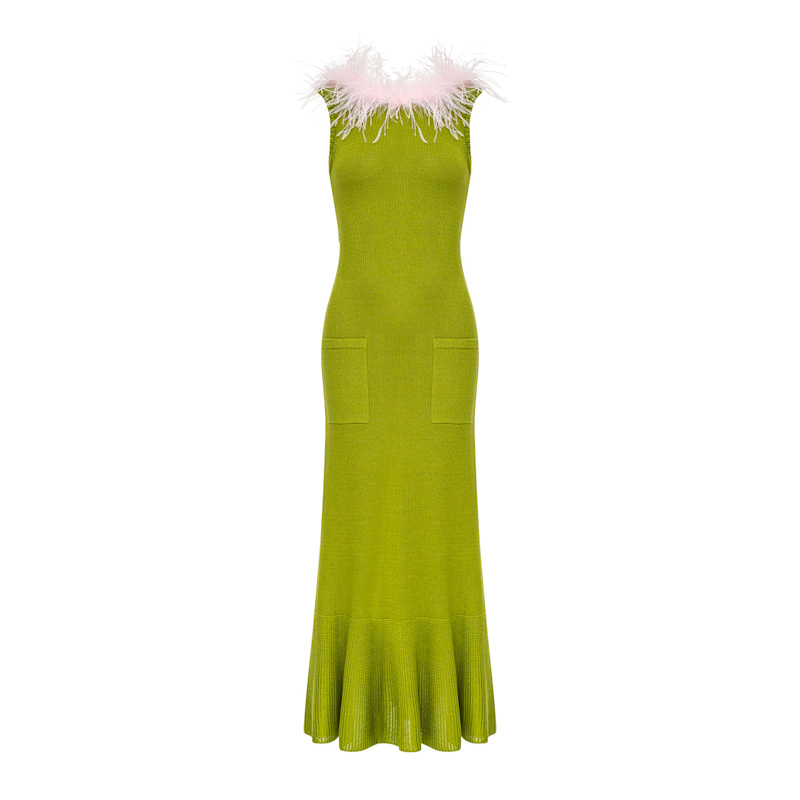 carolina herrera green lace dress maxi pleated knit dress english green
