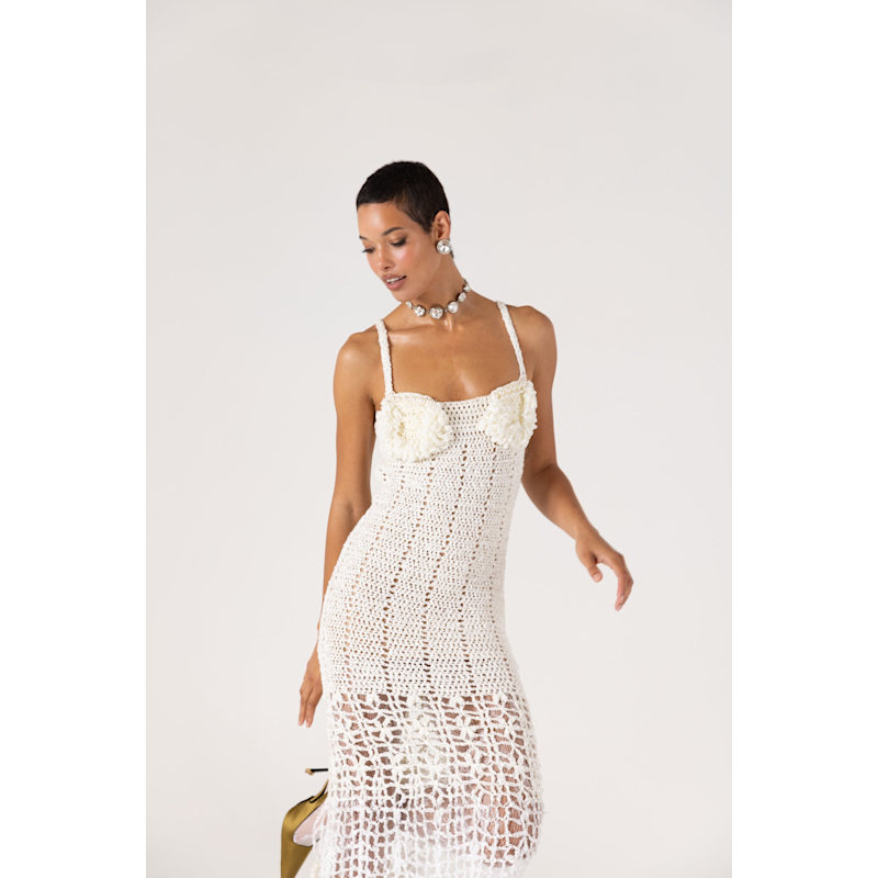 Andreeva | Chrysanthemum White Handmade Crochet Dress XL / White