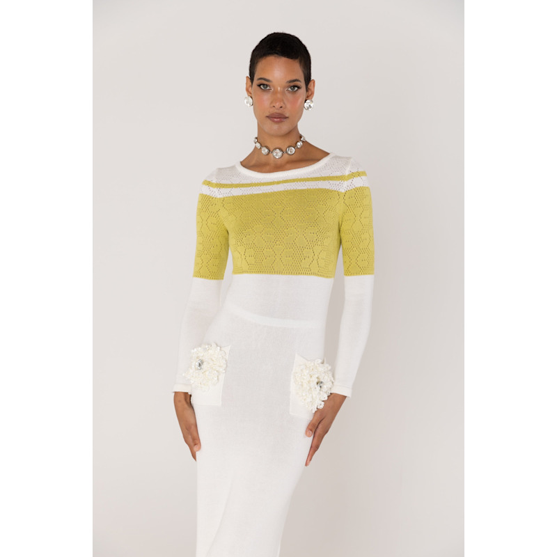 Thumbnail of Chrysanthemum White Knit Dress With Swarovski Details image