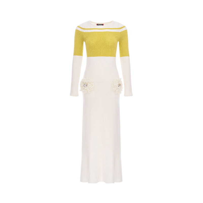 Thumbnail of Chrysanthemum White Knit Dress With Swarovski Details image