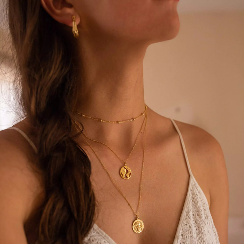 Thumbnail of Dainty Gold Bead Choker Necklace image