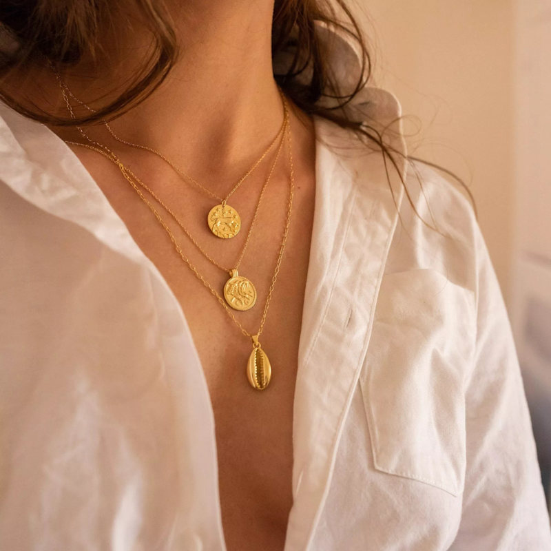 Chunky Gold Leo Coin Necklace Elk Bloom Wolf Badger