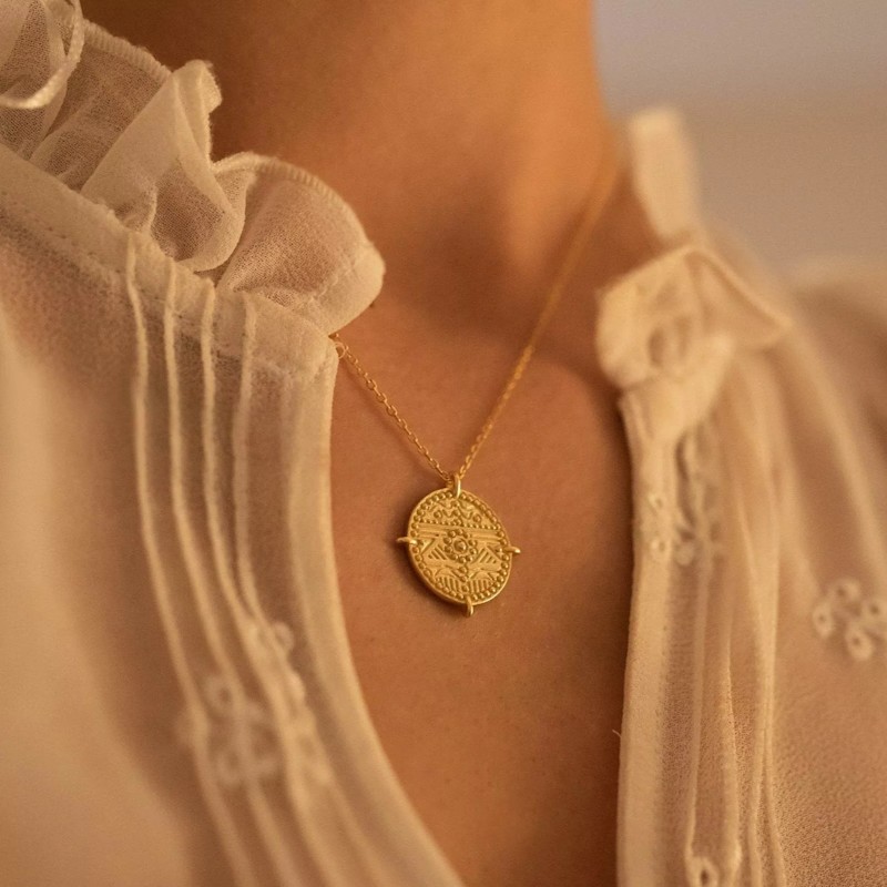 Chunky Gold Aztec Coin Medallion Necklace | Elk & Bloom | Wolf