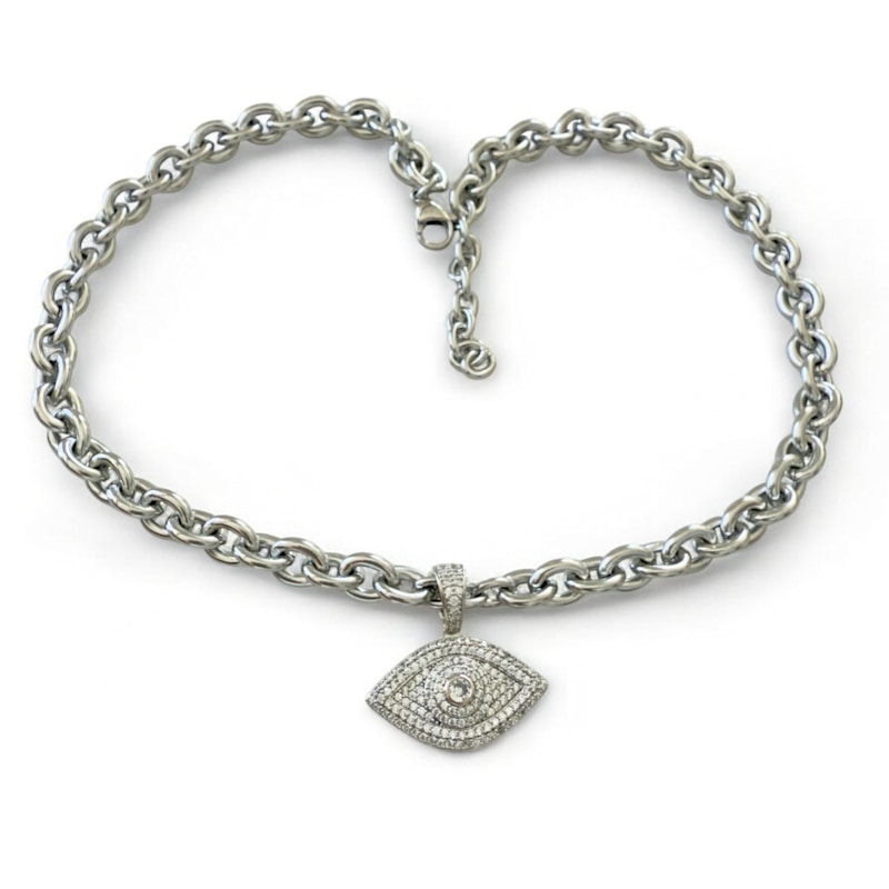 Thumbnail of Chunky Chain Evil Eye Necklace White Gold image