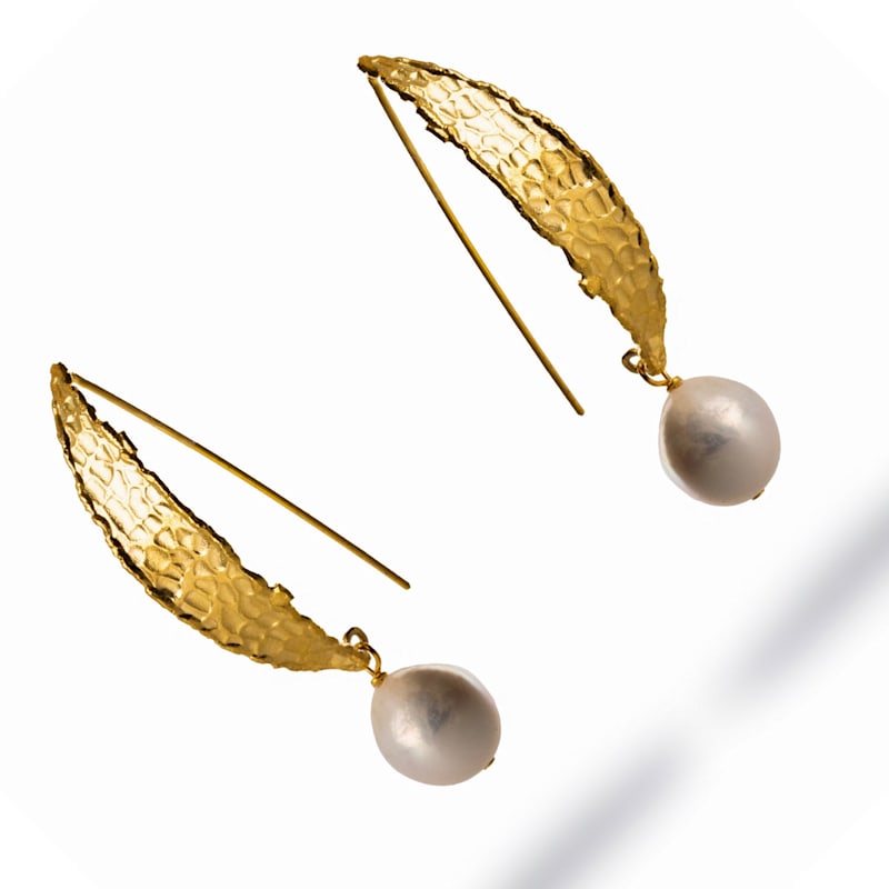Thumbnail of Chunky Gold Hook Baroque Pearl Drop Earrings - Gold image