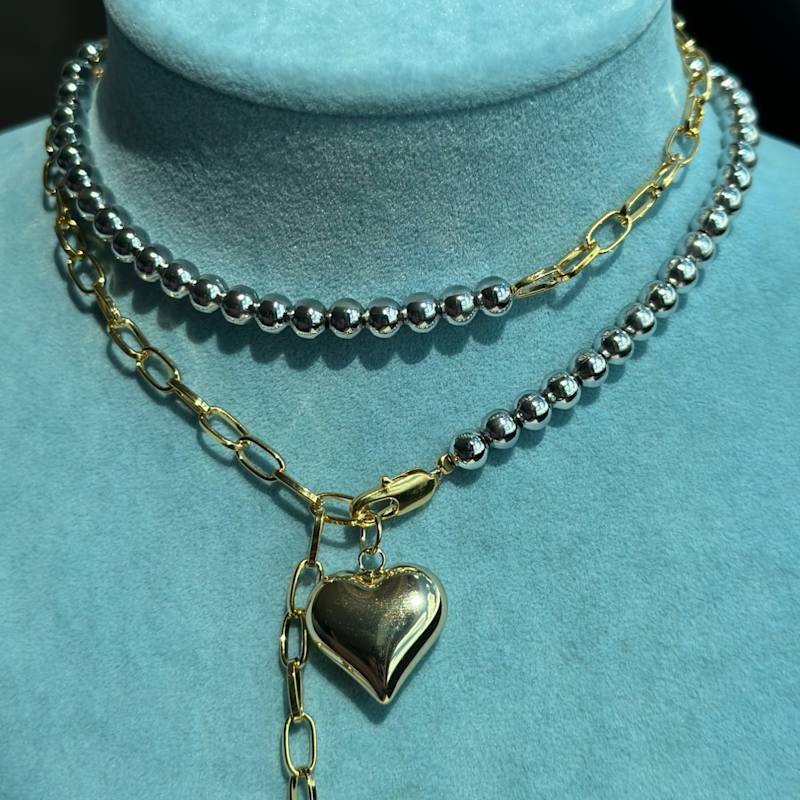 Thumbnail of Chunky Heart Silver & Gold Necklace image