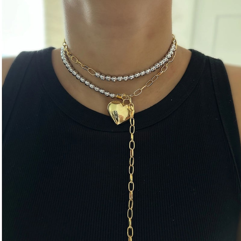 Thumbnail of Chunky Heart Silver & Gold Necklace image