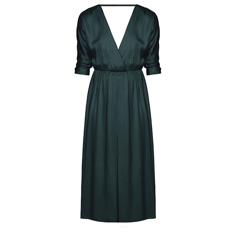 dark green kimono dress Emerald Garden Satin Wrap Kimono Dress main image 0