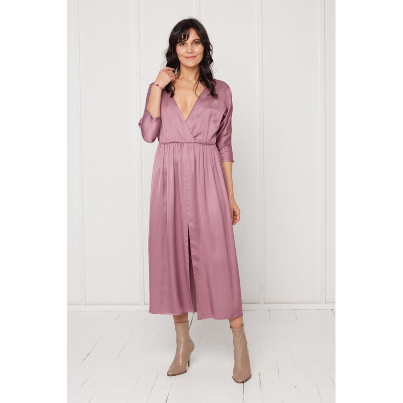 knee length dresses for ladies Kimono Sleeve Tie Back Waisted Midi Dress Medium / Taupe