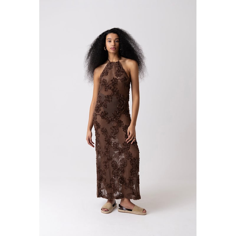 brown crochet dress maxi - Harmony Moka undergarments can show through Women's Cici Brown Floral Crochet