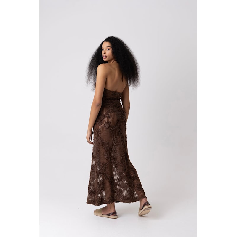 brown slip dress midi Kai Crochet Maxi Dress L main image 0