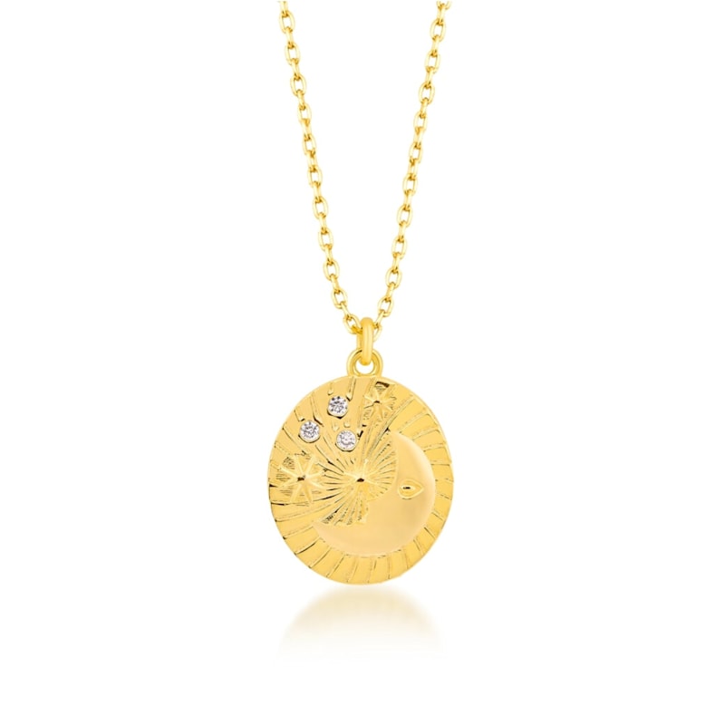 Thumbnail of Moon Face Embossed Silhouette Sterling Silver Set Medal Necklace & Ring - Gold image