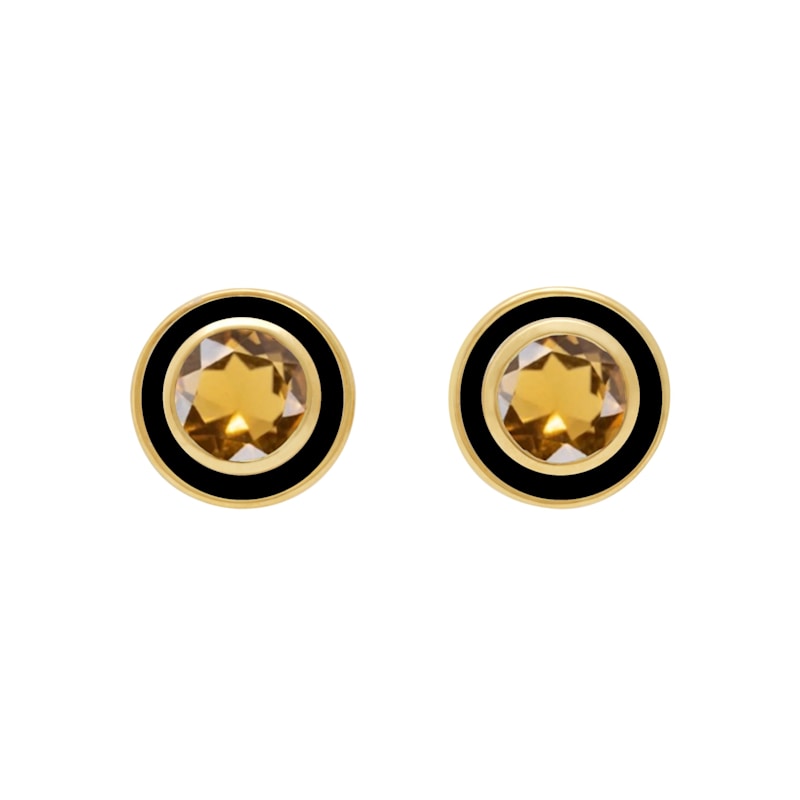 Thumbnail of Citrine And Black Enamel Stud Earrings image