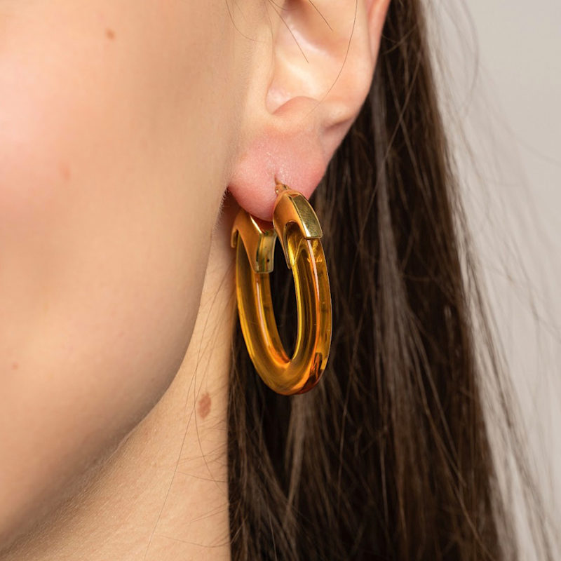 Thumbnail of Citrine Carved Oval Lucite Birthstone Hoop Earrings image