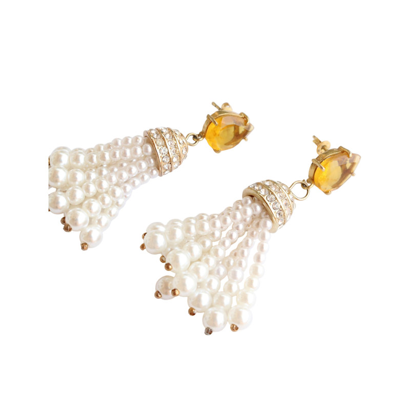 Thumbnail of Citrine Pearl Tassel Earrings image