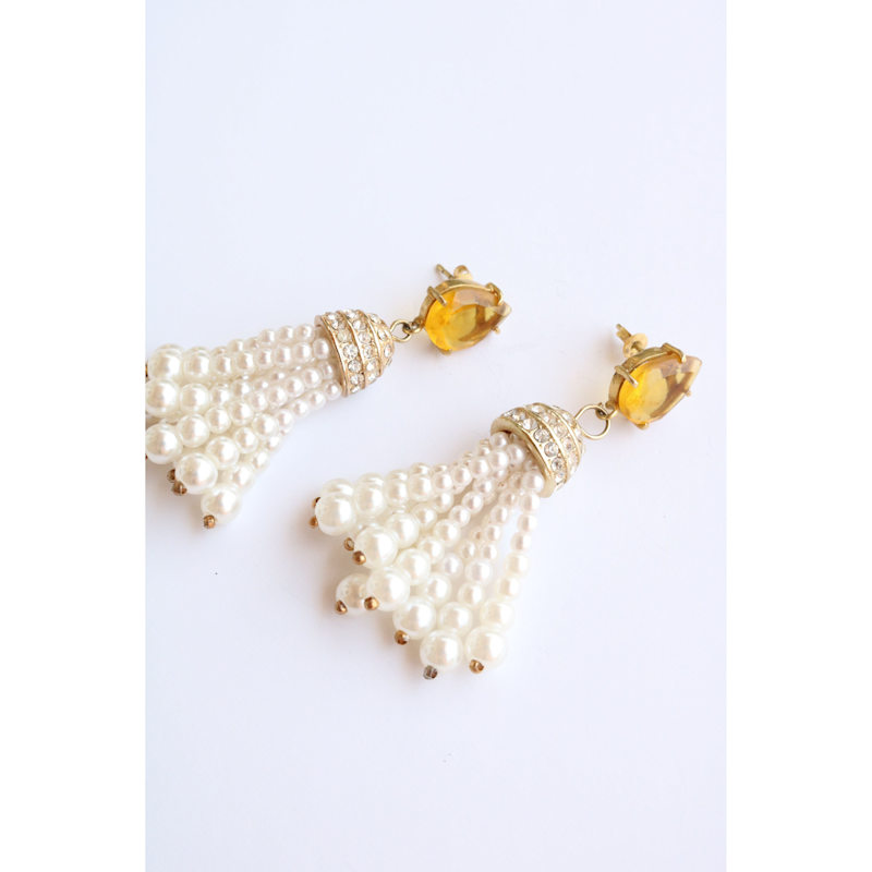 Thumbnail of Citrine Pearl Tassel Earrings image