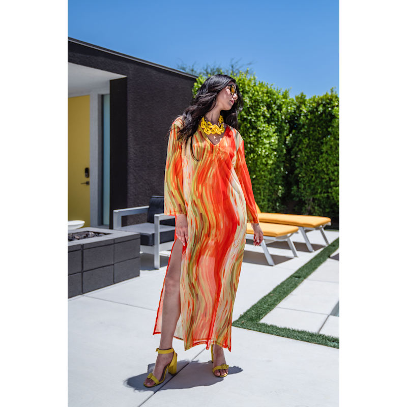Thumbnail of Citron Longline Caftan With Sleeves image