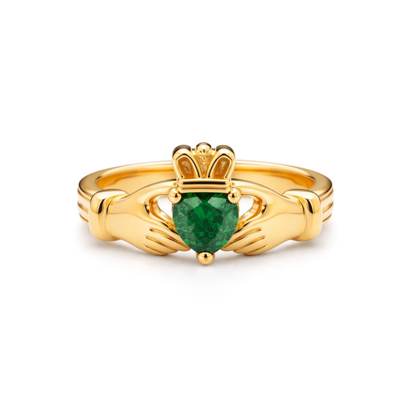 Thumbnail of Claddagh Heart Ring  Love, Friendship, Loyalty  Emerald Zirconia And Gold image
