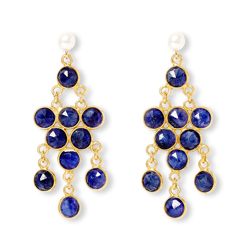 Thumbnail of Clara Cultured Freshwater Pearl Earrings & Sapphire Chandelier Earrings image