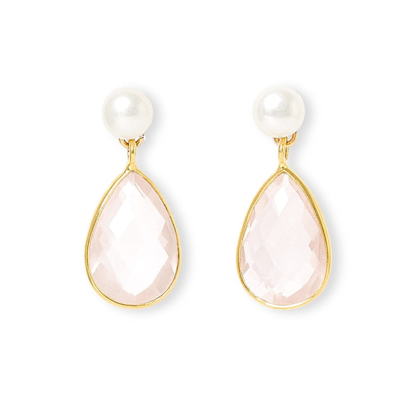 Thumbnail of Clara Cultured Freshwater Pearl & Rose Quartz Drop Earrings image