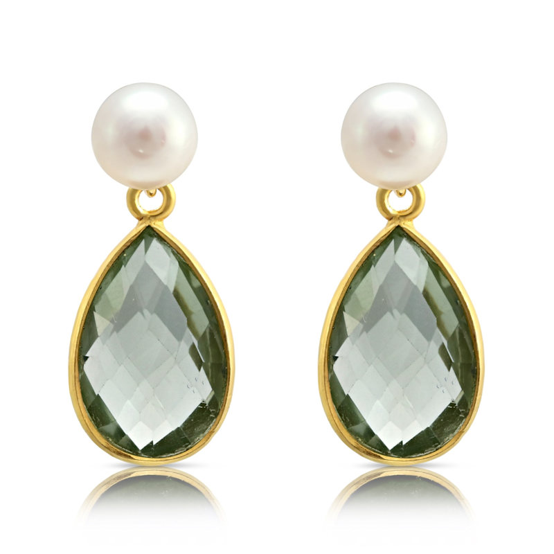 Thumbnail of Clara Cultured Freshwater Pearls & Green Amethyst Drop Earrings image