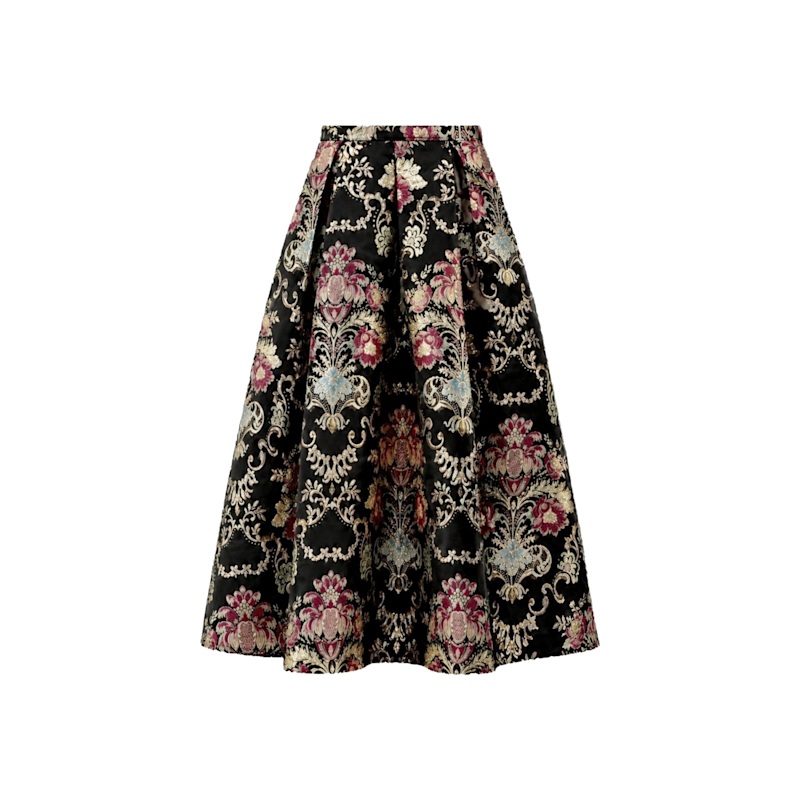 Thumbnail of Audrey Jacquard Black & Gold Damask Skirt image