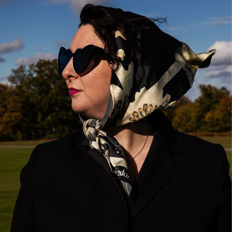 Thumbnail of 'Strength' Classic Black Pure Silk Floral Scarf - Large Square Flower Print image