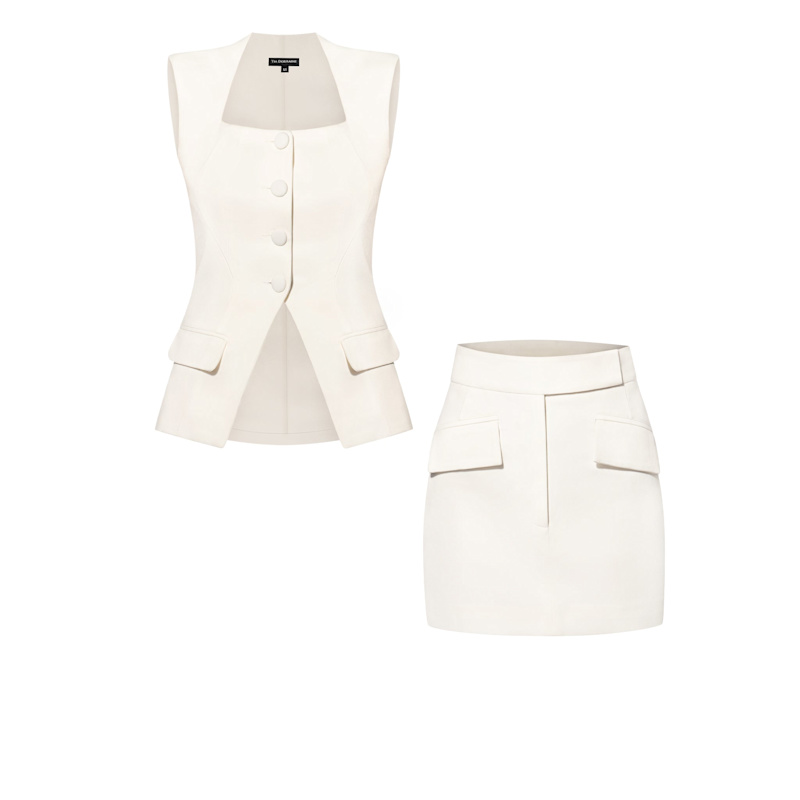 Tia Dorraine Vest And Mini Skirt Set - White