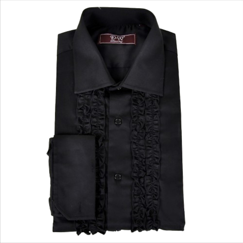Classic Collar Ruffle Dress Shirt - Black | DAVID WEJ | Wolf