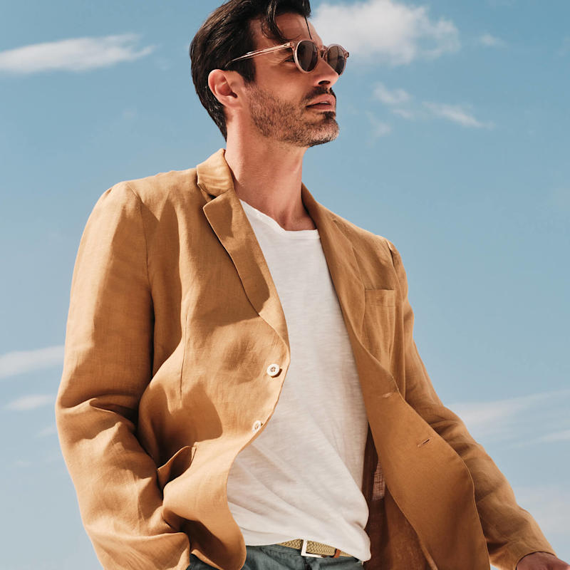Thumbnail of Solid Lapel Neck Linen Blazer-Blue Marine image