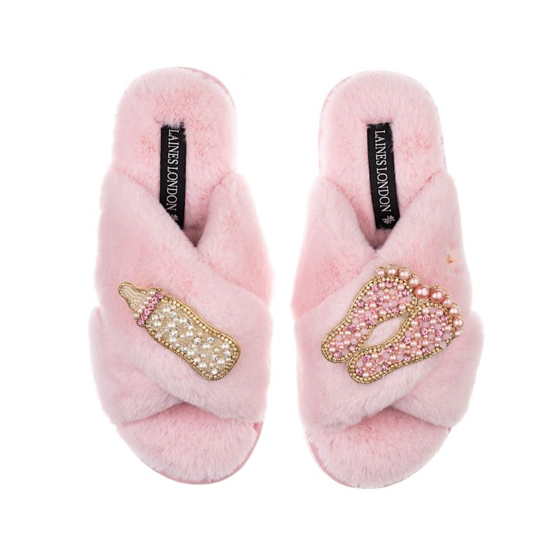 Thumbnail of Classic Laines Slippers With New Baby Girl Brooches - Pink image