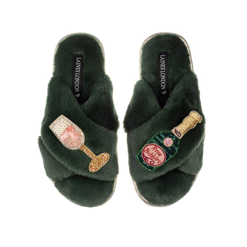 Thumbnail of Classic Laines Slippers With Pink Champagne & Glass Brooches - Limited Edition Green image