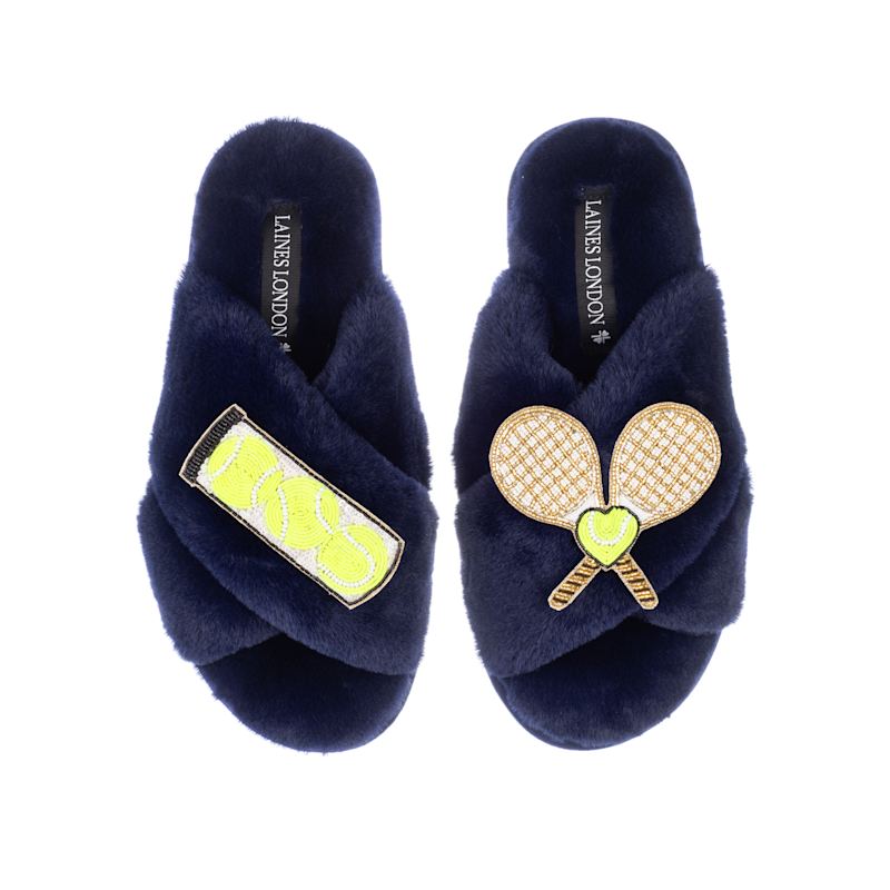 Thumbnail of Classic Laines Slippers With Tennis Lover Brooches - Navy image