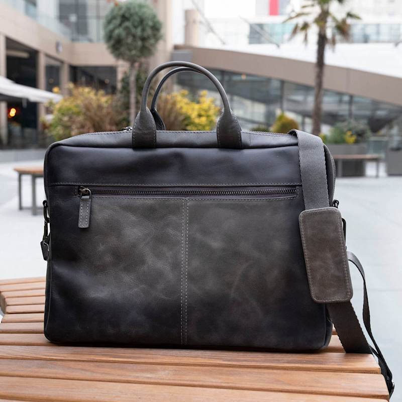 Thumbnail of Classic Leather Laptop Bag - Grey - Hollywood image